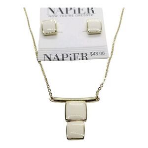 Napier Set Earrings Necklace Square Cream Gold Necklace Earrings